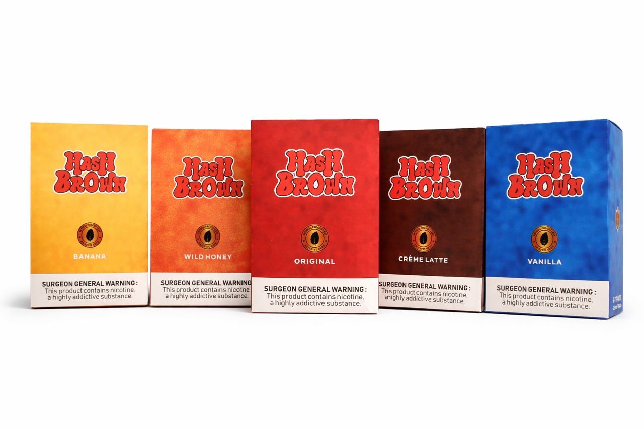 HashBrown product lineup - Wild Honey, Creme Latte, Vanilla, Original, Banana